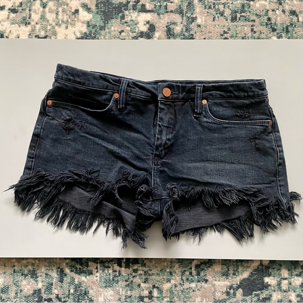 Blank NYC Little Queenie Cut Off Denim Dark Wash Indigo Blue Jeans Sz 29 Raw Hem